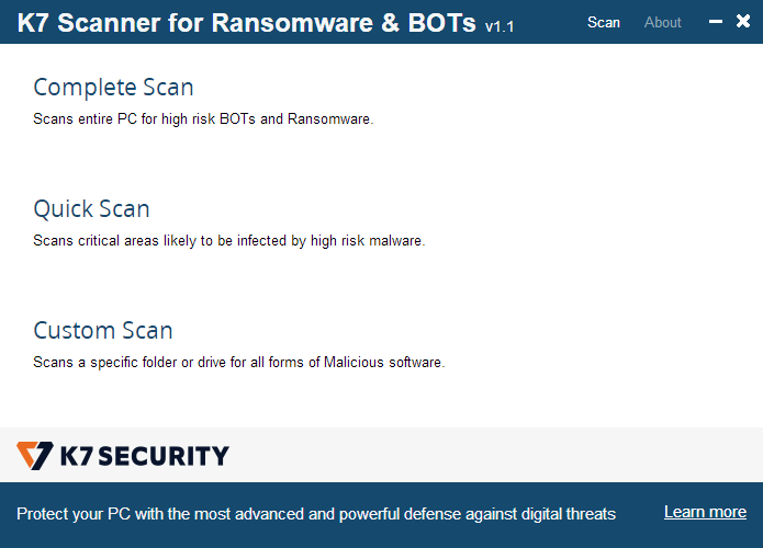 K7 Scanner for Ransomware & BOTs скриншот