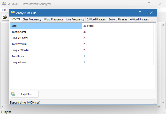 Vovsoft Text Statistics Analyzer скриншот 2