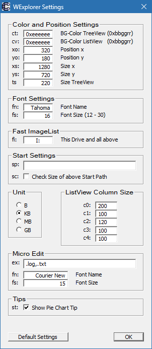Настройки программы WExplorer