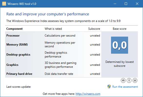 Winaero WEI Tool for Windows