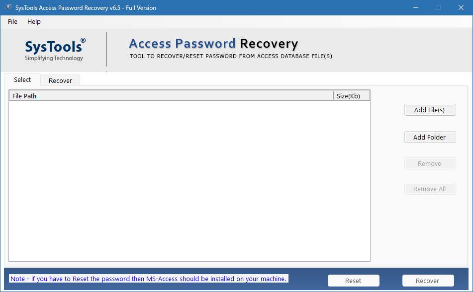 SysTools Access Password Recovery для Windows