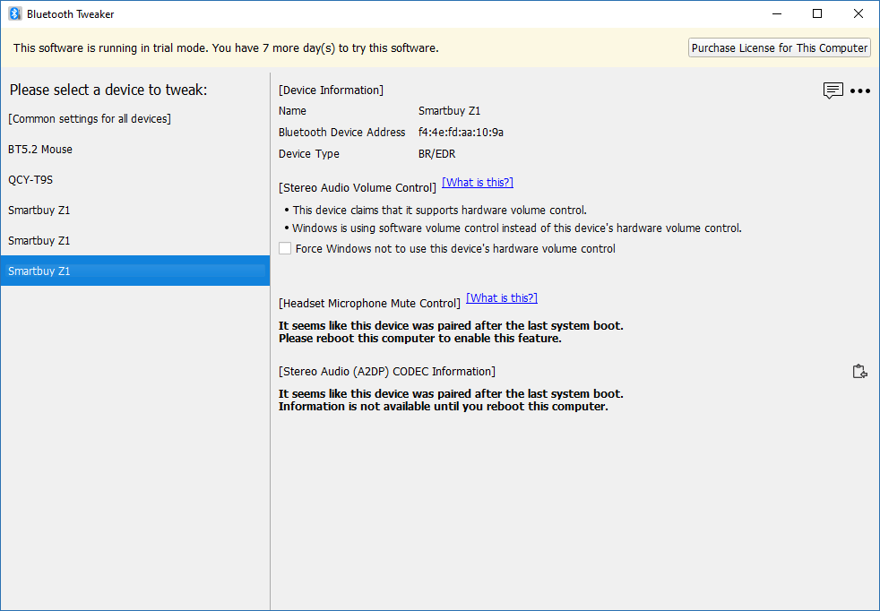 Bluetooth Tweaker для Windows