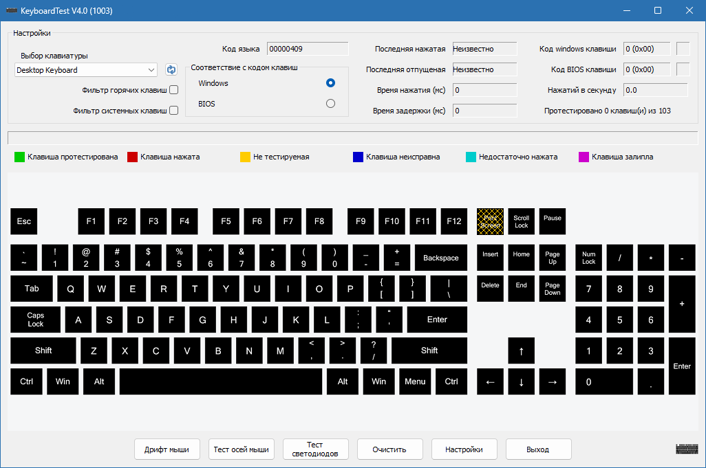 PassMark KeyboardTest для Windows