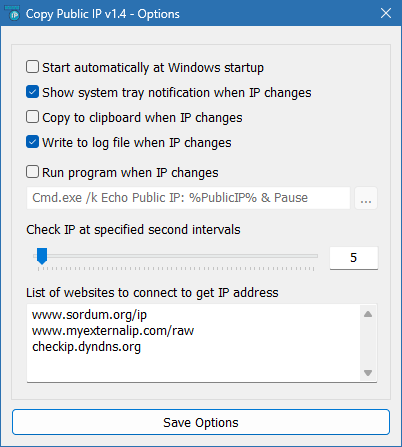 Настройки программы Copy Public IP