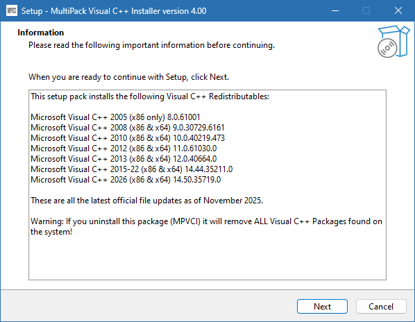 MultiPack Visual C++ Installer для Windows