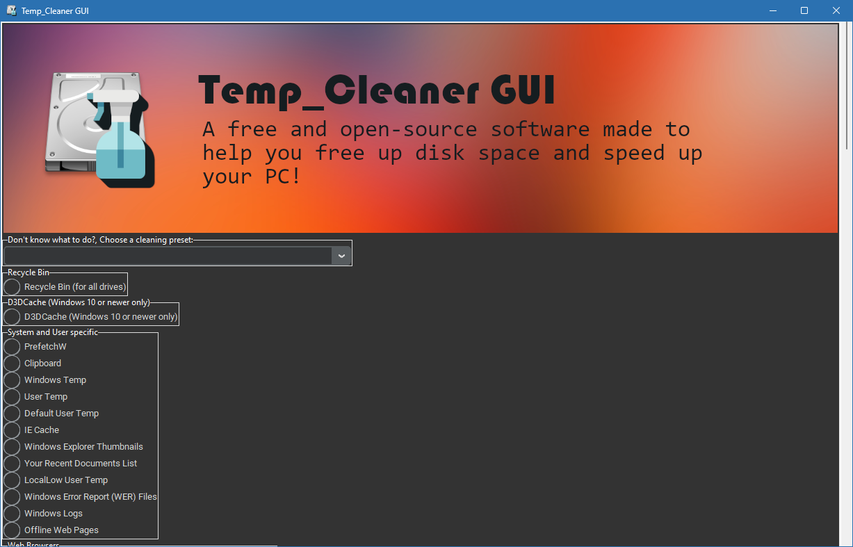 Temp_Cleaner GUI для Windows