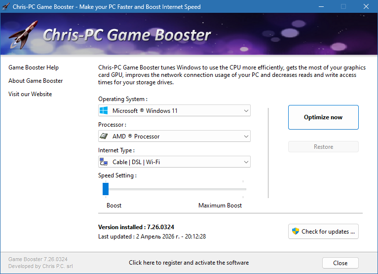 Chris PC Game Booster с кряком и ключом активации